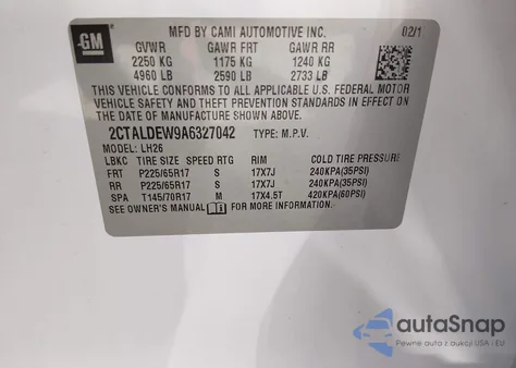 2010 GMC Terrain Sle-2 из США, поврежденный, VIN 2CTALDEW9A6327042